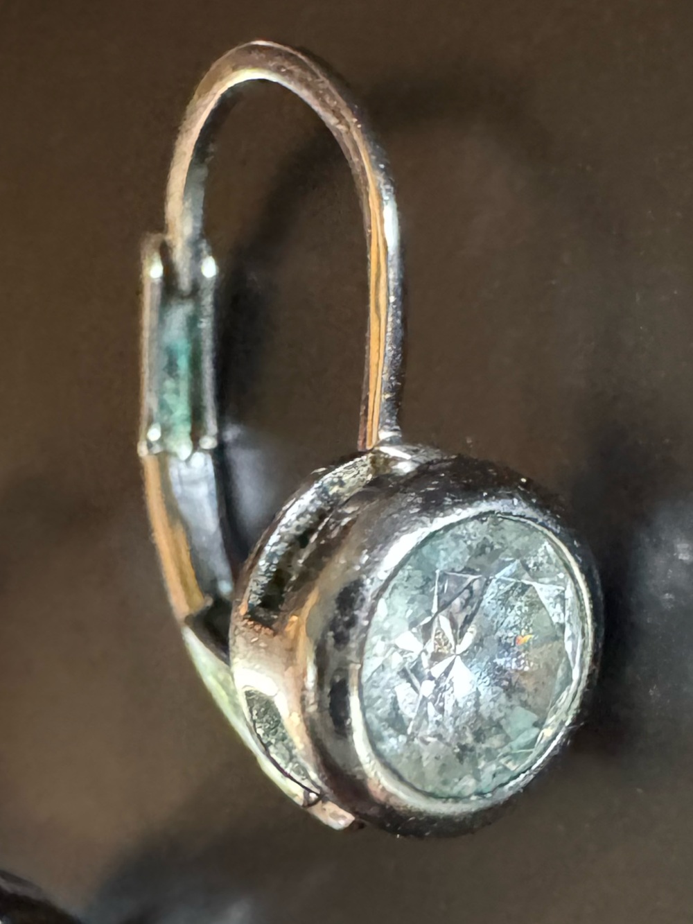 Silver Tone Bezel Set CZ Leverback Earrings Classic Minimalist Sparkle - Picture 4 of 5